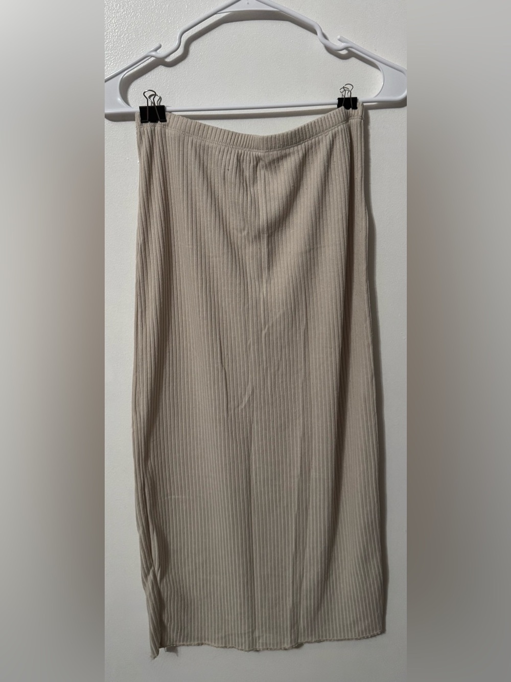 Ribbed Midi Skirt in Beige — Sleek Everyday Staple